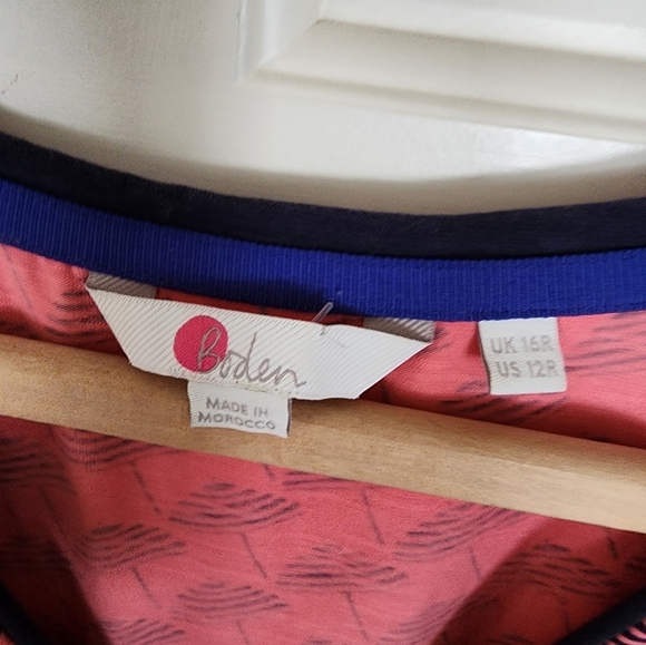 Boden Size 12 Midi Dress Sunset Parasol Print Coral&navy Short Sleeve Summer - Picture 2 of 9